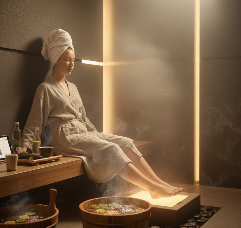 Hlboký wellness sprievodca masážou nôh v parnej miestnosti
